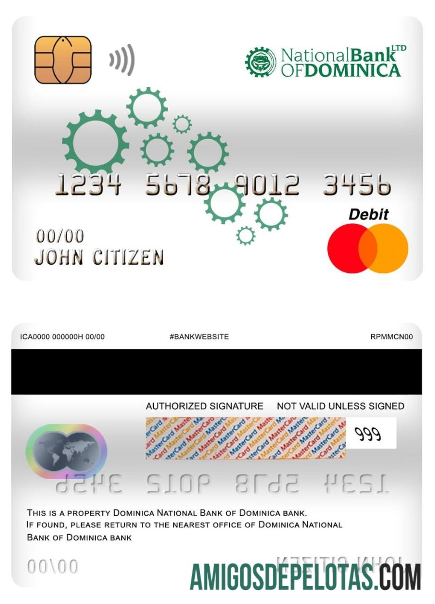 Cartão de débito mestre do Dominica National Bank Of Dominica Bank exemplo real